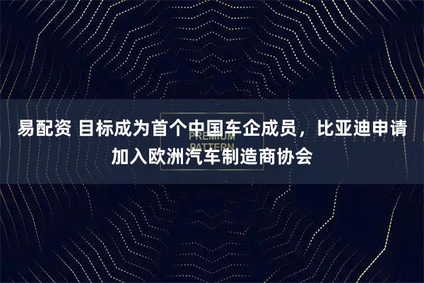 易配资 目标成为首个中国车企成员，比亚迪申请加入欧洲汽车制造商协会